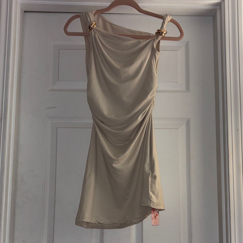 Asymmetrical Cream Dress with Gold Details